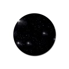 Starry Galaxy Night Black And White Stars Rubber Round Coaster (4 Pack)  by yoursparklingshop