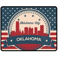 Oklahoma City Retro Skyline Fleece Blanket (medium)  by Bigfootshirtshop