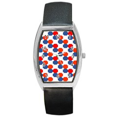 Geometric Design Red White Blue Barrel Style Metal Watch by Celenk