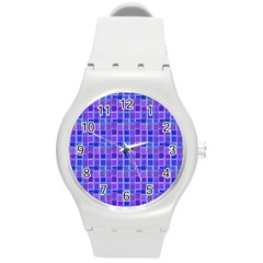 Background Mosaic Purple Blue Round Plastic Sport Watch (m) by Celenk