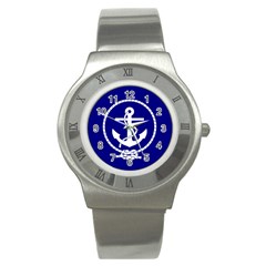 Anchor Flag Blue Background Stainless Steel Watch by Celenk