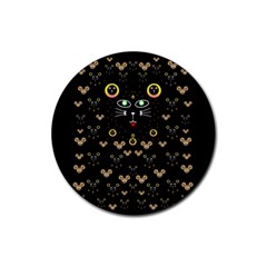 Merry Black Cat In The Night And A Mouse Involved Pop Art Rubber Coaster (round)  by pepitasart