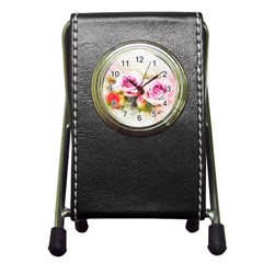 Flower Roses Art Abstract Pen Holder Desk Clocks by Celenk