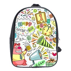 Doodle New Year Party Celebration School Bag (large) by Celenk