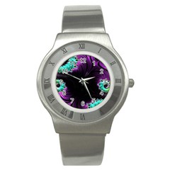 Fractals Spirals Black Colorful Stainless Steel Watch by Celenk