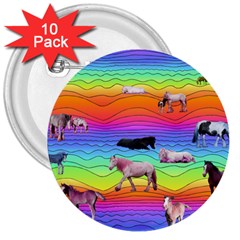 Horses In Rainbow 3  Buttons (10 Pack)  by CosmicEsoteric