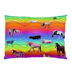 Horses In Rainbow Pillow Case (two Sides) by CosmicEsoteric