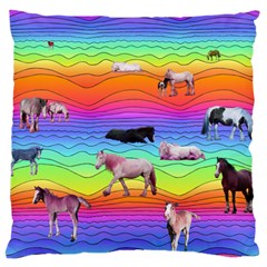 Horses In Rainbow Large Cushion Case (one Side) by CosmicEsoteric