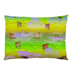 Cows And Clouds In The Green Fields Pillow Case by CosmicEsoteric