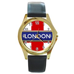 London England Round Gold Metal Watch by Celenk