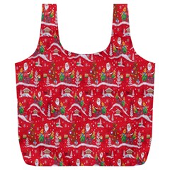 Red Background Christmas Full Print Recycle Bags (l)  by Nexatart