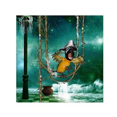 Funny Pirate Parrot With Hat Small Satin Scarf (square)  by FantasyWorld7