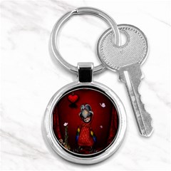 Funny, Cute Parrot With Butterflies Key Chains (round)  by FantasyWorld7