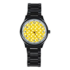 Daisy Dots Yellow Stainless Steel Round Watch by snowwhitegirl