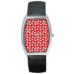 Square Flowers Red Barrel Style Metal Watch by snowwhitegirl