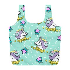 Magical Happy Unicorn And Stars Full Print Recycle Bags (l)  by Bigfootshirtshop