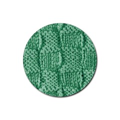 Knitted Wool Square Green Rubber Round Coaster (4 Pack)  by snowwhitegirl