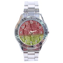 Knitted Wool Square Pink Green Stainless Steel Analogue Watch by snowwhitegirl