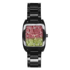 Knitted Wool Square Pink Green Stainless Steel Barrel Watch by snowwhitegirl