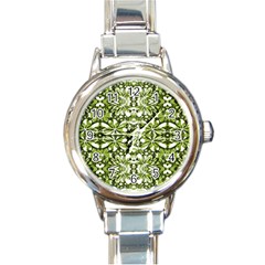 Stylized Nature Print Pattern Round Italian Charm Watch by dflcprints