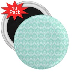 Damask Aqua Green 3  Magnets (10 Pack)  by snowwhitegirl