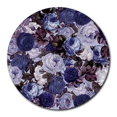 Rose Bushes Blue Round Mousepads by snowwhitegirl