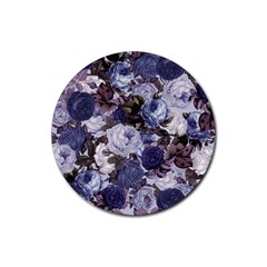 Rose Bushes Blue Rubber Round Coaster (4 Pack)  by snowwhitegirl