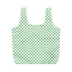 Green Heart-shaped Clover On White St  Patrick s Day Full Print Recycle Bags (m)  by PodArtist