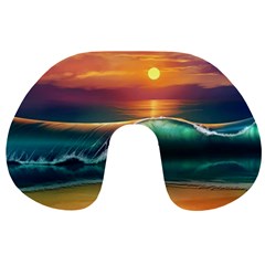 Art Sunset Beach Sea Waves Travel Neck Pillows by Sapixe