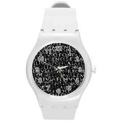 Antique Roman Typographic Pattern Round Plastic Sport Watch (m) by dflcprints