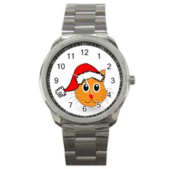 Cat Christmas Cartoon Clip Art Sport Metal Watch by Sapixe