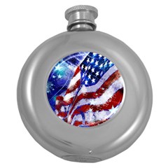 Flag Usa United States Of America Images Independence Day Round Hip Flask (5 Oz) by Sapixe