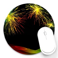 Rainbow Fireworks Celebration Colorful Abstract Round Mousepads by Sapixe