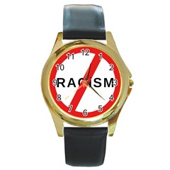 No Racism Round Gold Metal Watch by demongstore