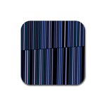 Shades of Blue Stripes Striped Pattern Rubber Coaster (Square)  Front