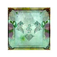 Music, Decorative Clef With Floral Elements Small Satin Scarf (square) by FantasyWorld7