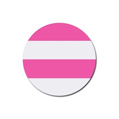 Horizontal Pink White Stripe Pattern Striped Rubber Round Coaster (4 Pack)  by yoursparklingshop