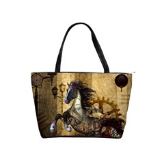 Awesome Steampunk Horse, Clocks And Gears In Golden Colors Shoulder Handbags by FantasyWorld7