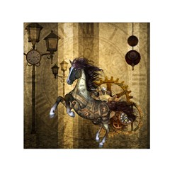 Awesome Steampunk Horse, Clocks And Gears In Golden Colors Small Satin Scarf (square)  by FantasyWorld7