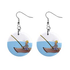 Fishing Fish Fisherman Boat Mare Mini Button Earrings by Sapixe