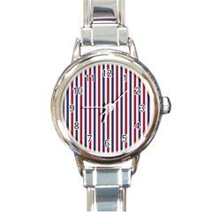 Usa Flag Red White And Flag Blue Wide Stripes Round Italian Charm Watch by PodArtist