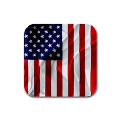 American Usa Flag Vertical Rubber Square Coaster (4 Pack)  by FunnyCow