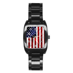 American Usa Flag Vertical Stainless Steel Barrel Watch by FunnyCow