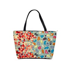 Hipster Triangles And Funny Cats Cut Pattern Shoulder Handbags by EDDArt