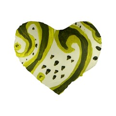 Yellow Swirls Standard 16  Premium Heart Shape Cushions