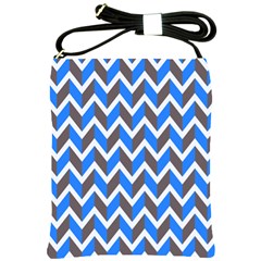 Zigzag Chevron Pattern Blue Grey Shoulder Sling Bag by snowwhitegirl