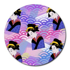 Japanese Abstract Blue Round Mousepads by snowwhitegirl