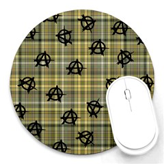 Yellow Plaid Anarchy Round Mousepads by snowwhitegirl