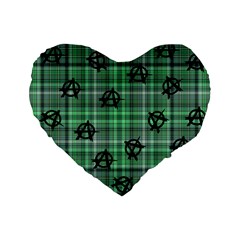 Green  Plaid Anarchy Standard 16  Premium Flano Heart Shape Cushions by snowwhitegirl