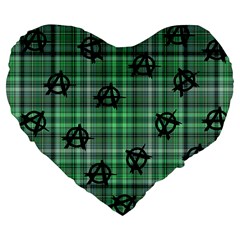 Green  Plaid Anarchy Large 19  Premium Flano Heart Shape Cushions by snowwhitegirl